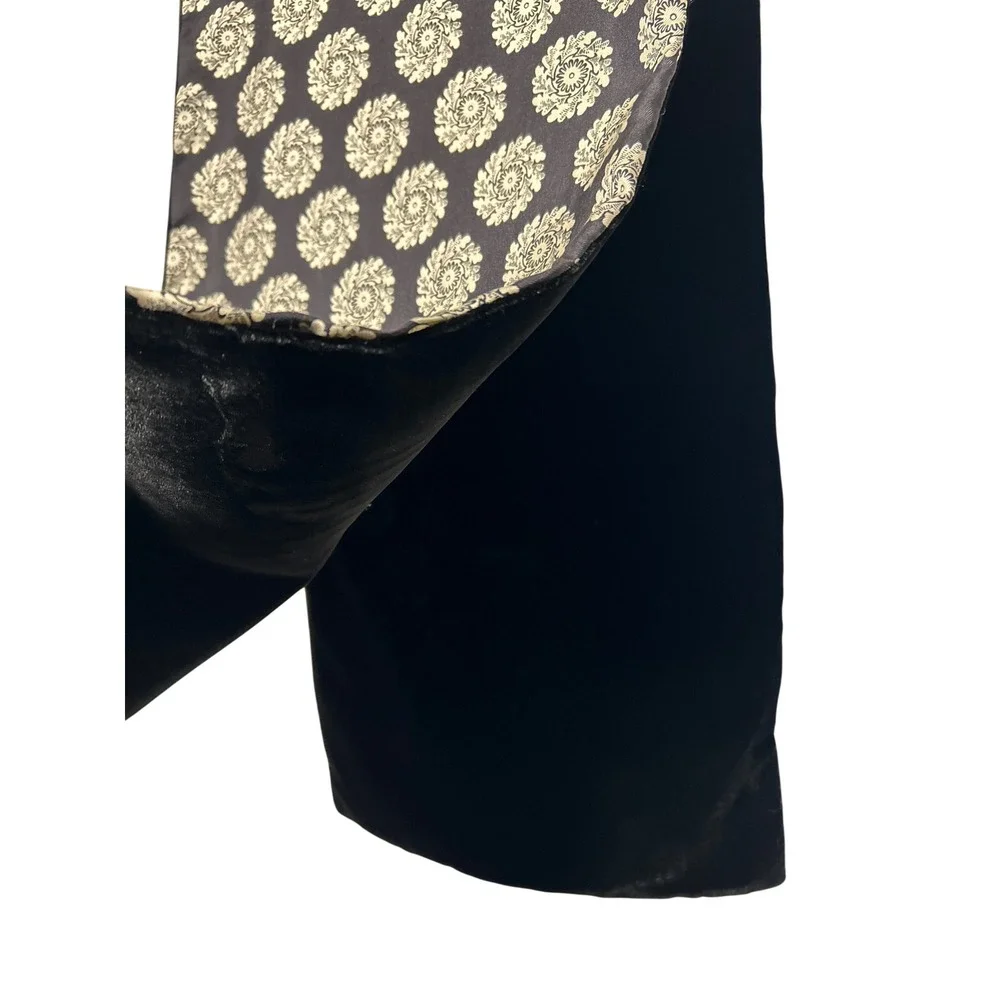 Reversible Medallion Floral Print and Black Velvet Long‎ Evening Scarf